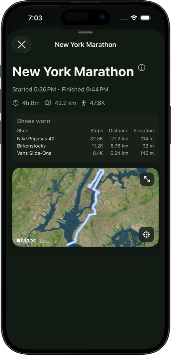 Completed route stats summary in Trekka.