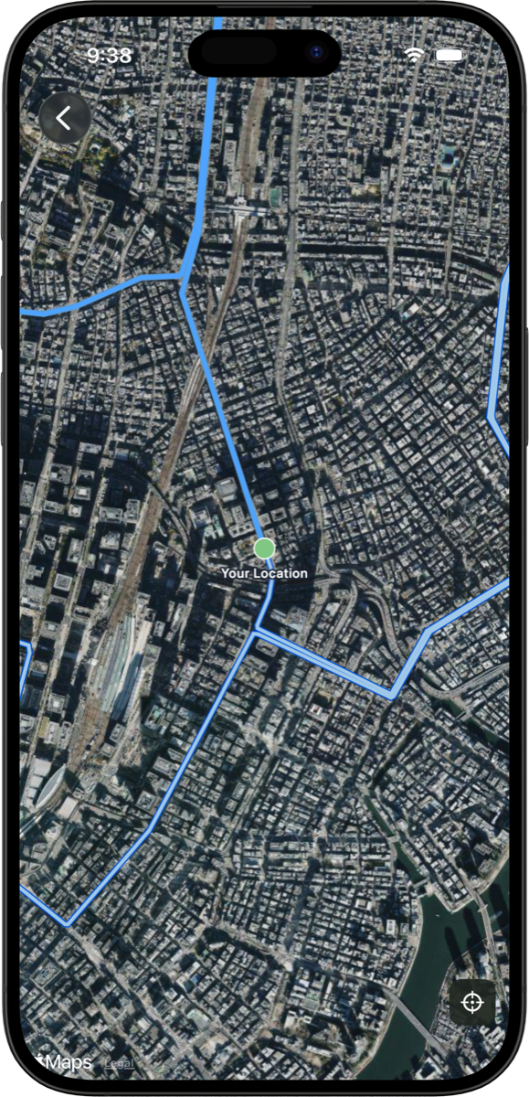 Route progress shown on the map in Trekka.